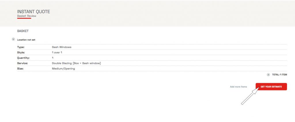 the stage in the online estimate tool where the user can check the details before finalising
