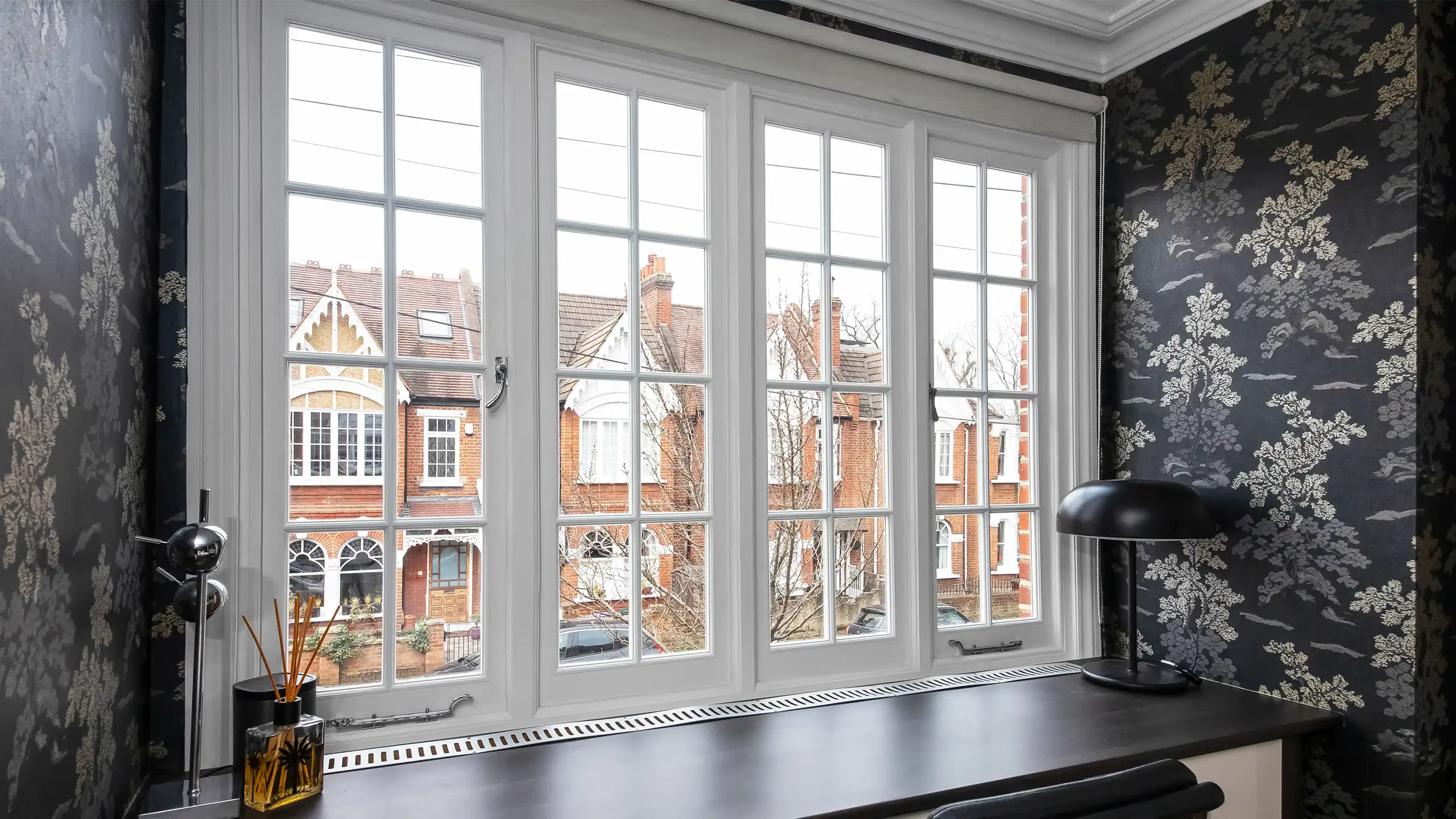 quadruple timber casement window with Georgian bars